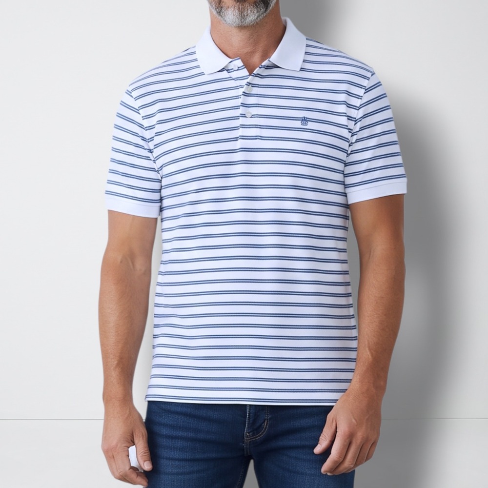 IZOD Polo Shirt Mens 4XL Light Blue Striped Short Sleeve Cotton Pique Logo